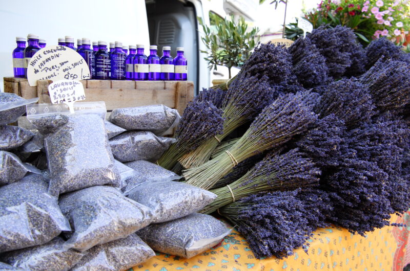 lavender for sale at the weekly market in Provence during France Off the Beaten Path lavender season tour.