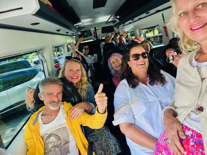 Provence tour guests riding in our luxury Mercedes Sprinter during the tour.