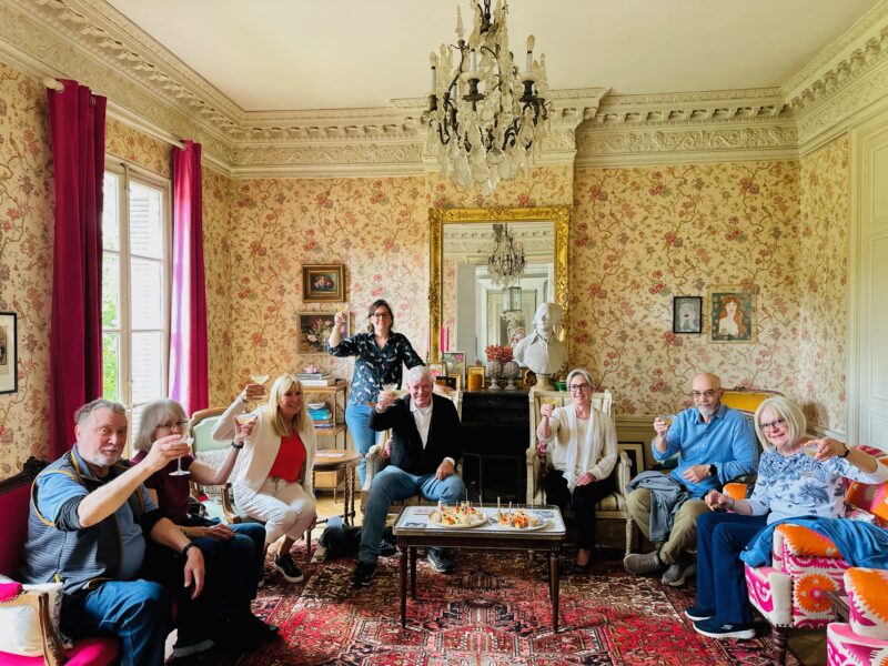 Loire Valley tour guests enjoying lunch at home with our friends at their winery 