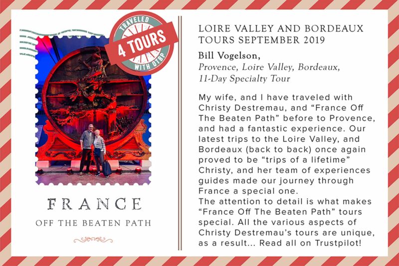 Bill and Liz on their 4th tour with France Off the Beaten Path Tours.