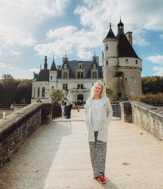 Founder Christy Destremau touring with guests in Loire Valley, France.