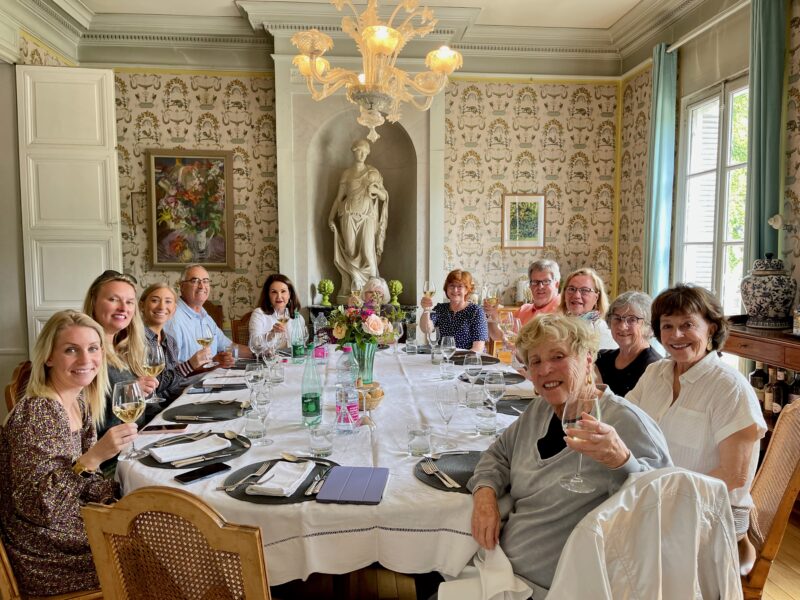 Spring guests enjoying lunch at home during France Off the Beaten Path Tours Loire Valley tour.